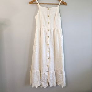 White/ivory linen eyelet midi sundress